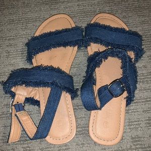 fringe denim sandals